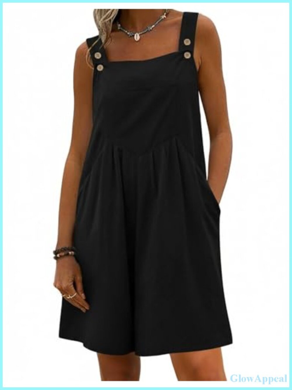 Sleeveless Romper with Pockets Adjustable Straps Beach Vacation